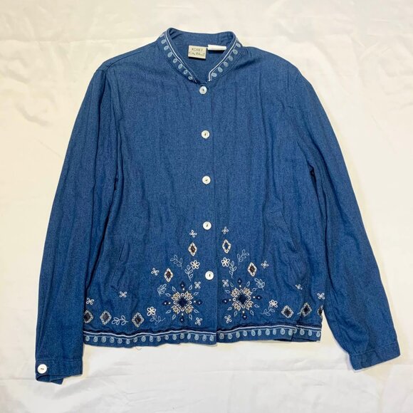 VTG 80s 90s Womens Koret City Blues 3 Piece Shirt Pants Skirt Blue Embroidered - Picture 3 of 13